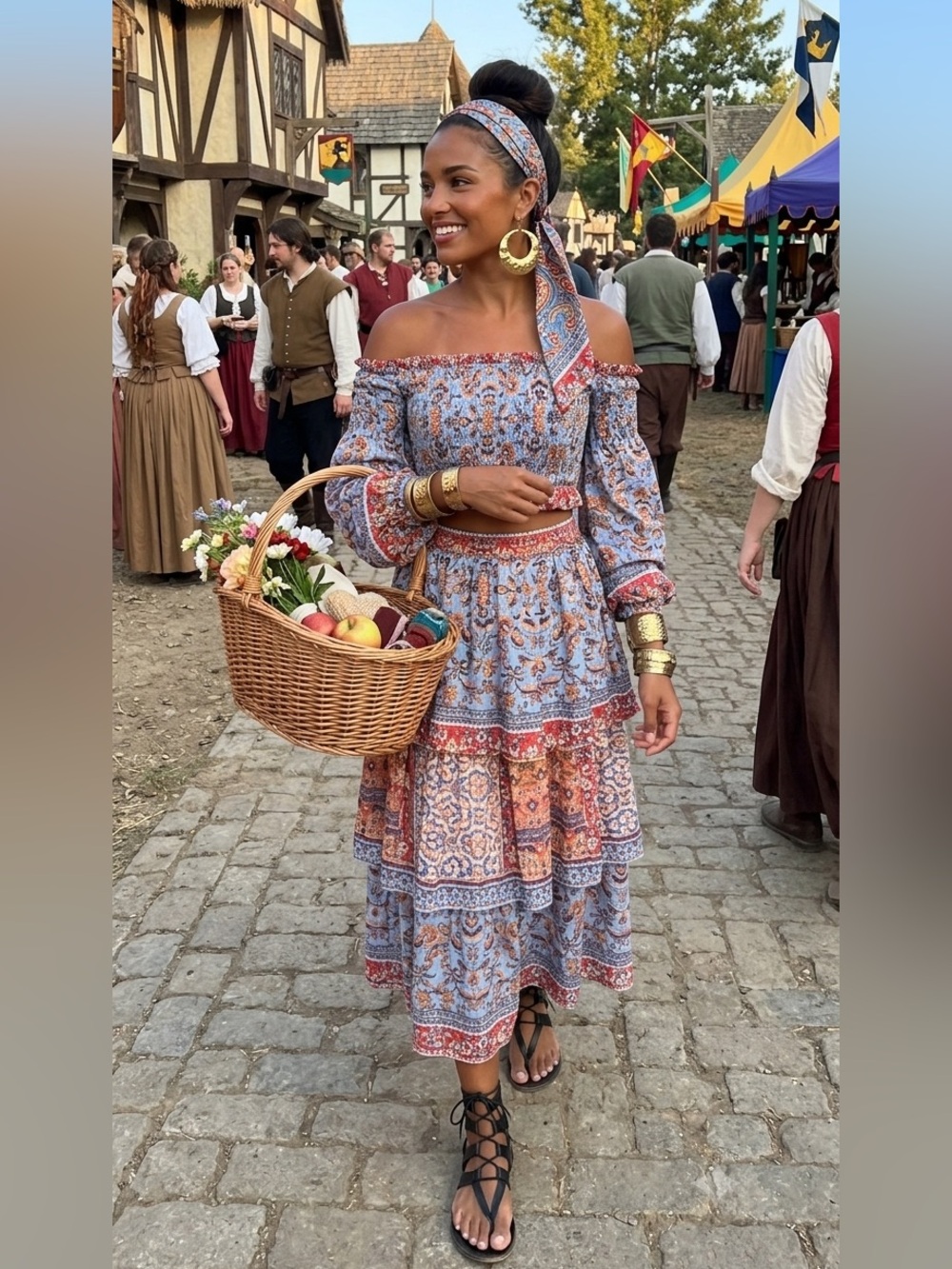 HER Bottari Boho 2 pieces set skirt & smocked crop top  castlecore gypsystyle